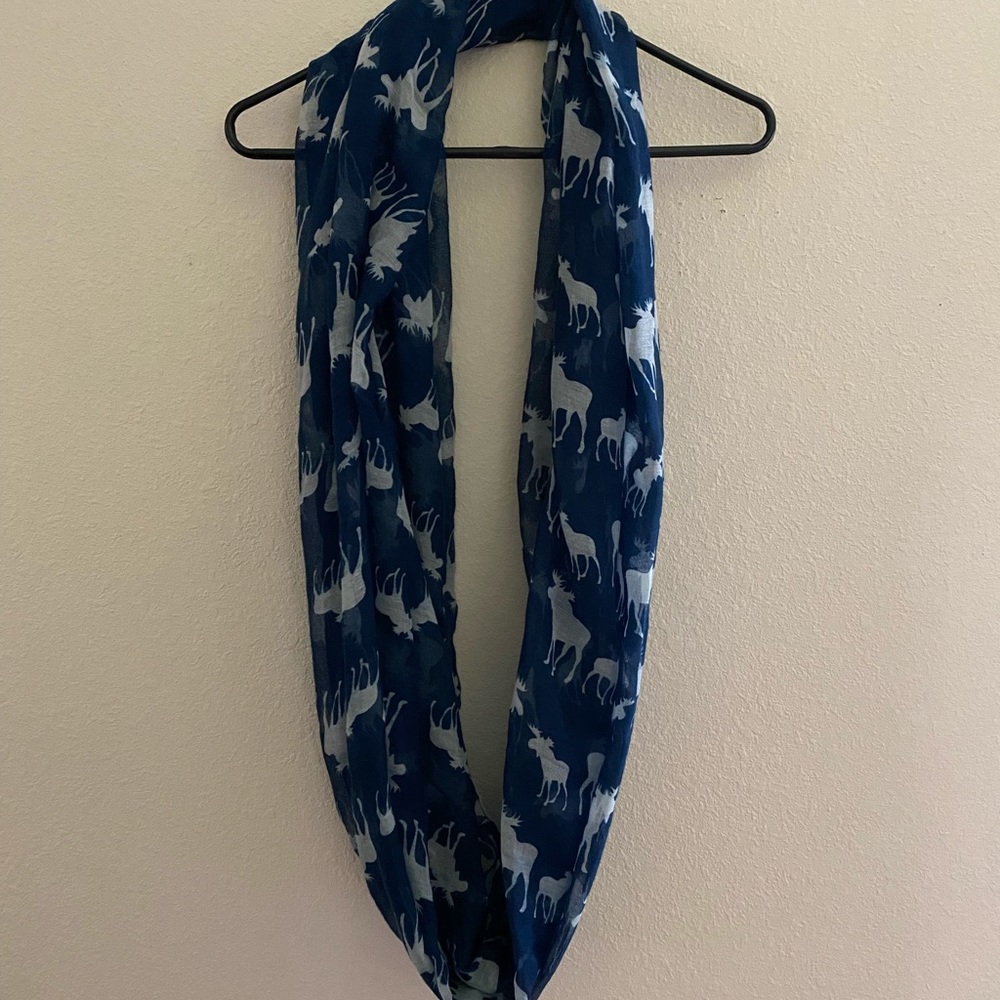 Infinity scarf blue and white moose pattern